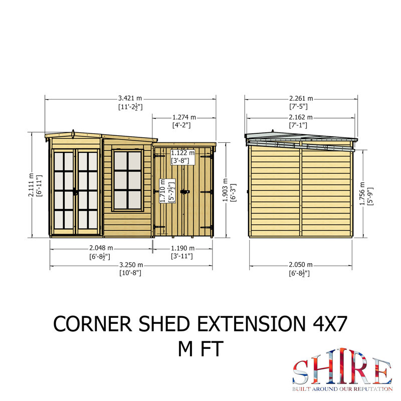 Shire Sheds Shire Hampton Corner Summerhouse With Side Shed 7 Ft X 11